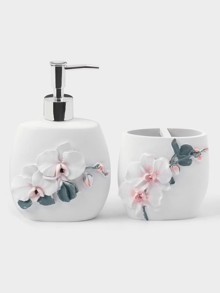 Аксессуары для ванной «Орхидея», 3 предмета, дозатор 580 мл, мыльница, стакан
