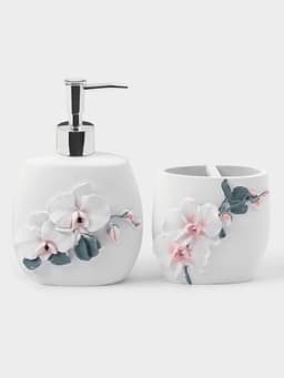 Аксессуары для ванной «Орхидея», 3 предмета, дозатор 580 мл, мыльница, стакан