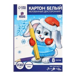 Картон белый А4, 8 листов двусторонний, мелованный, блок 230 г/м², EXTRA белизна, в папке, Calligrata TOP