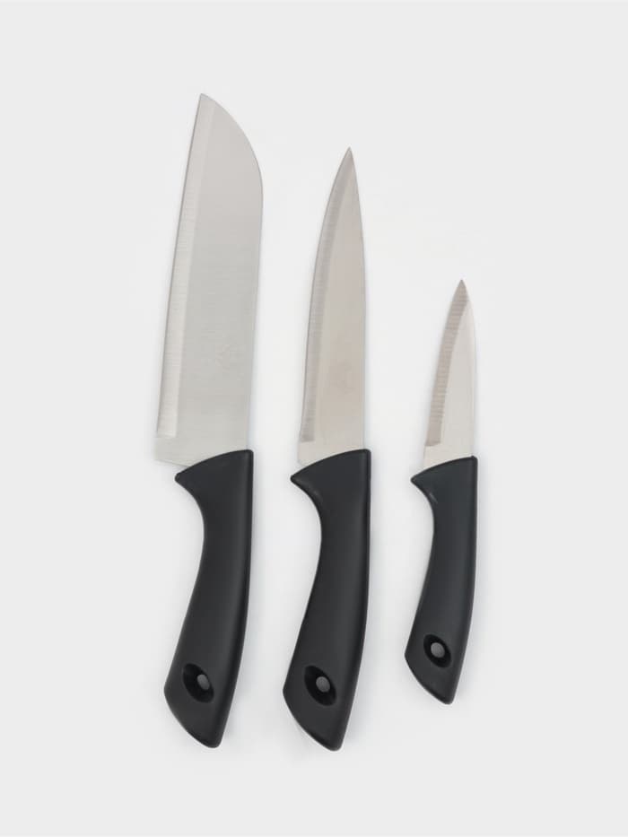 Набор кухонных ножей «Энеолит», 3 предмета: лезвие 8.5 см, 15 см, 17 см, чёрный