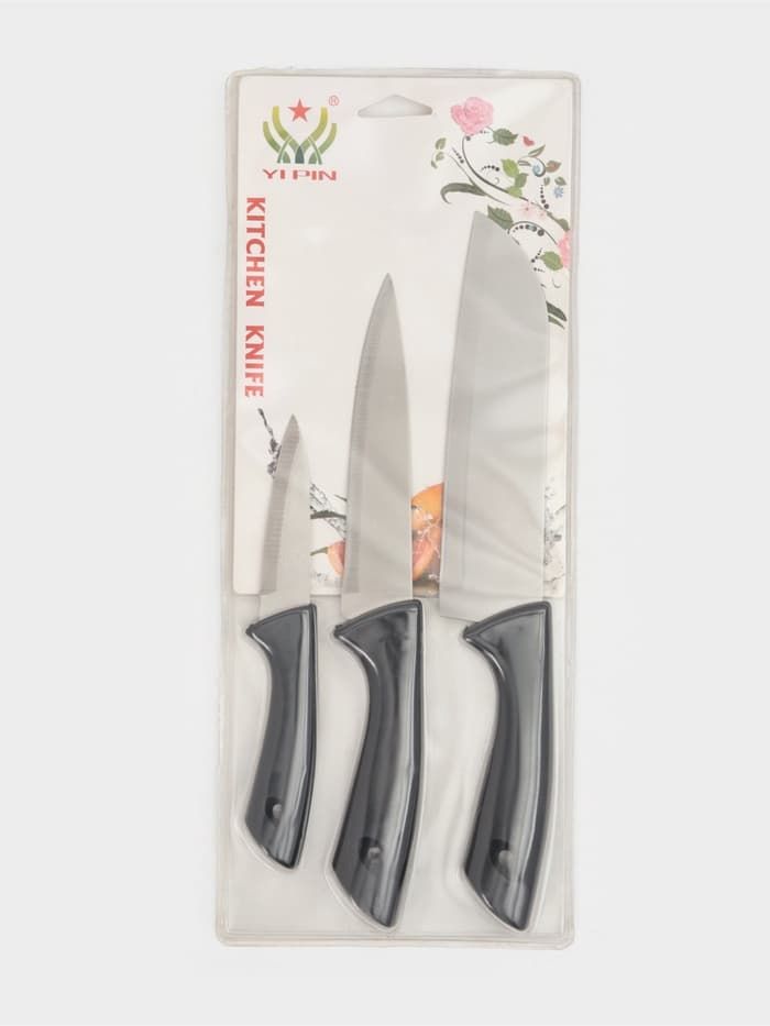 Набор кухонных ножей «Энеолит», 3 предмета: лезвие 8.5 см, 15 см, 17 см, чёрный