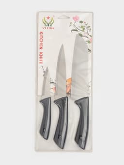 Набор кухонных ножей «Энеолит», 3 предмета: лезвие 8.5 см, 15 см, 17 см, чёрный