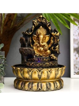 Фонтан настольный с подсветкой «Золотой Ганеша на ажурном троне», от сети, 28×20.5×20.5 см