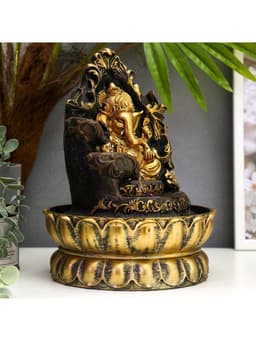 Фонтан настольный с подсветкой «Золотой Ганеша на ажурном троне», от сети, 28×20.5×20.5 см