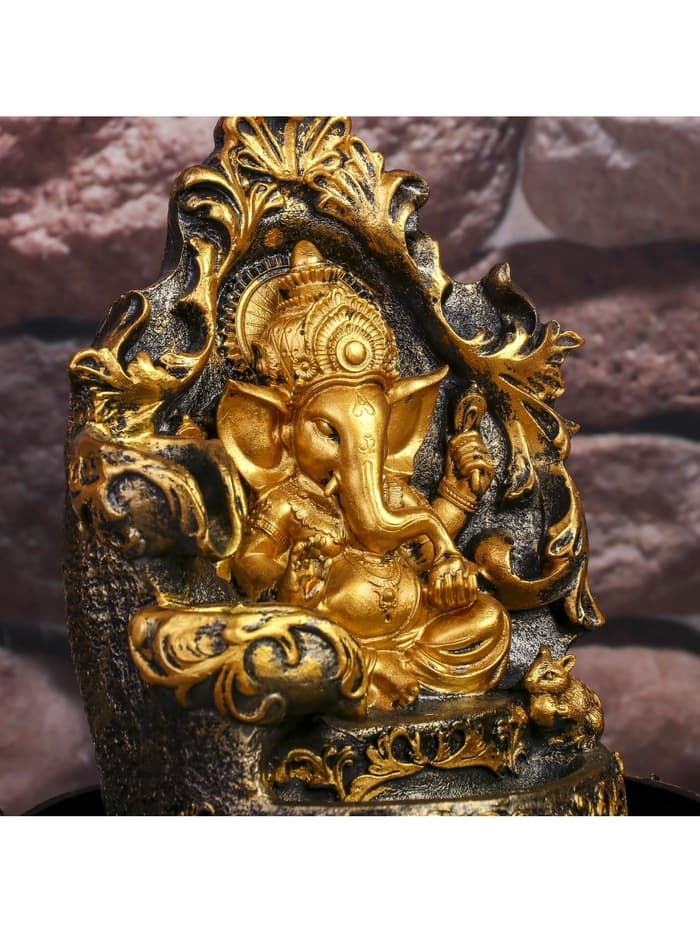 Фонтан настольный с подсветкой «Золотой Ганеша на ажурном троне», от сети, 28×20.5×20.5 см