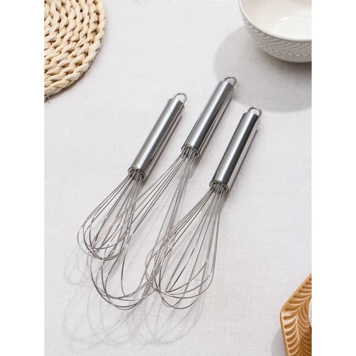 Набор венчиков для взбивания Доляна «Стандарт», 3 шт.: 30 см, 25 см, 21 см, нержавеющая сталь, серебристый