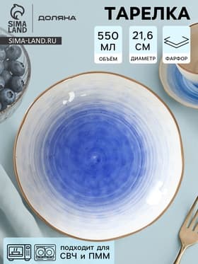 Тарелка глубокая Доляна «Космос», 550 мл, d=21.5 см, фарфор, белая, синяя