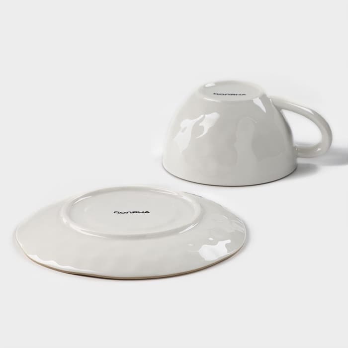 Чайная пара Доляна «Космос», чашка 250 мл, блюдце d=16 см, фарфор, белая, красная