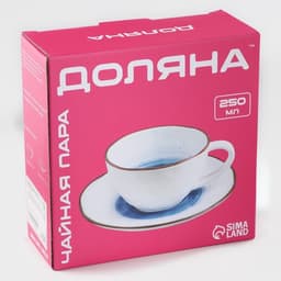 Чайная пара Доляна «Космос», чашка 250 мл, блюдце d=16 см, фарфор, белая, красная
