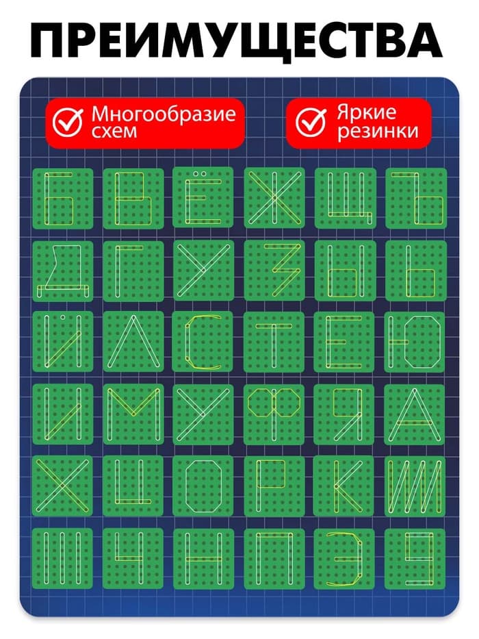 Геоборд IQ-ZABIAKA «Математический планшет: Алфавит и цифры» с инструкцией по схемам, по методике Монтессори
