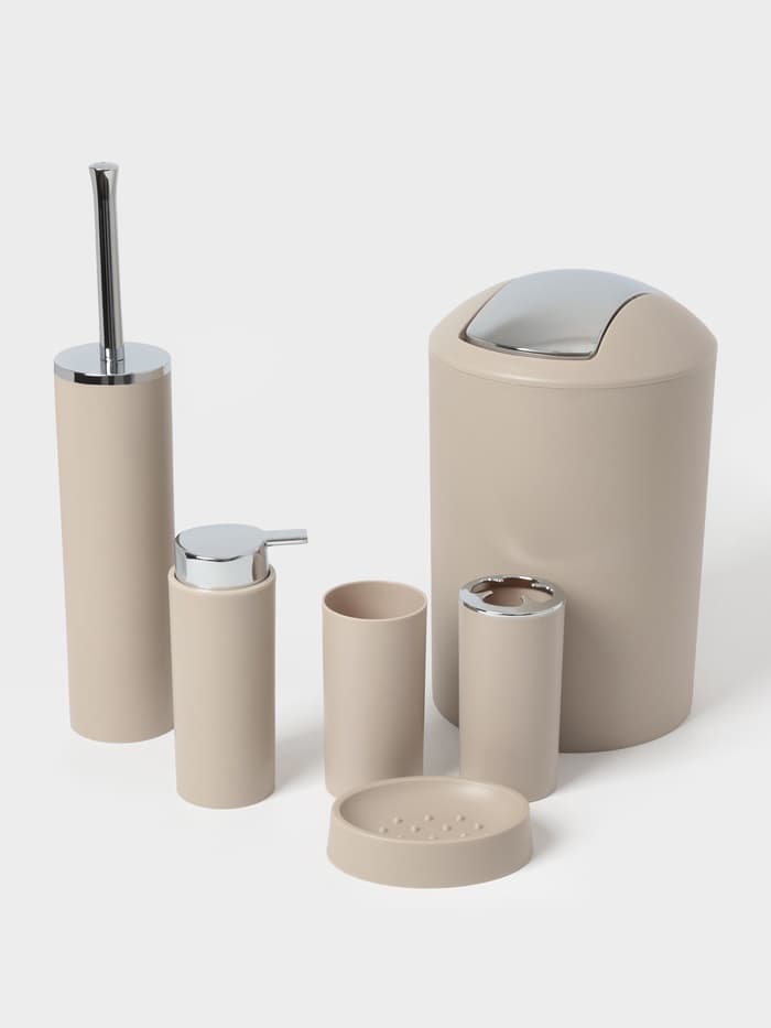 Набор аксессуаров для ванной комнаты SAVANNA «Сильва», 6 предметов (дозатор, мыльница, 2 стакана, ёршик, ведро), цвет серый