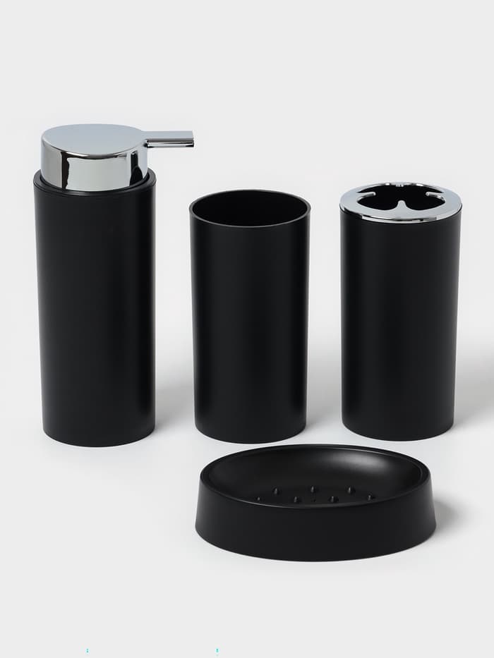 Аксессуары для ванной SAVANNA «Сильва», 6 предметов, дозатор, мыльница, 2 стакана, ёршик, ведро, чёрные