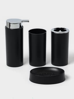 Аксессуары для ванной SAVANNA «Сильва», 6 предметов, дозатор, мыльница, 2 стакана, ёршик, ведро, чёрные