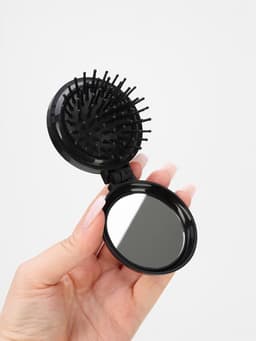 Расчёска массажная BLACK, складная, с зеркалом, d=6.5 см, МИКС