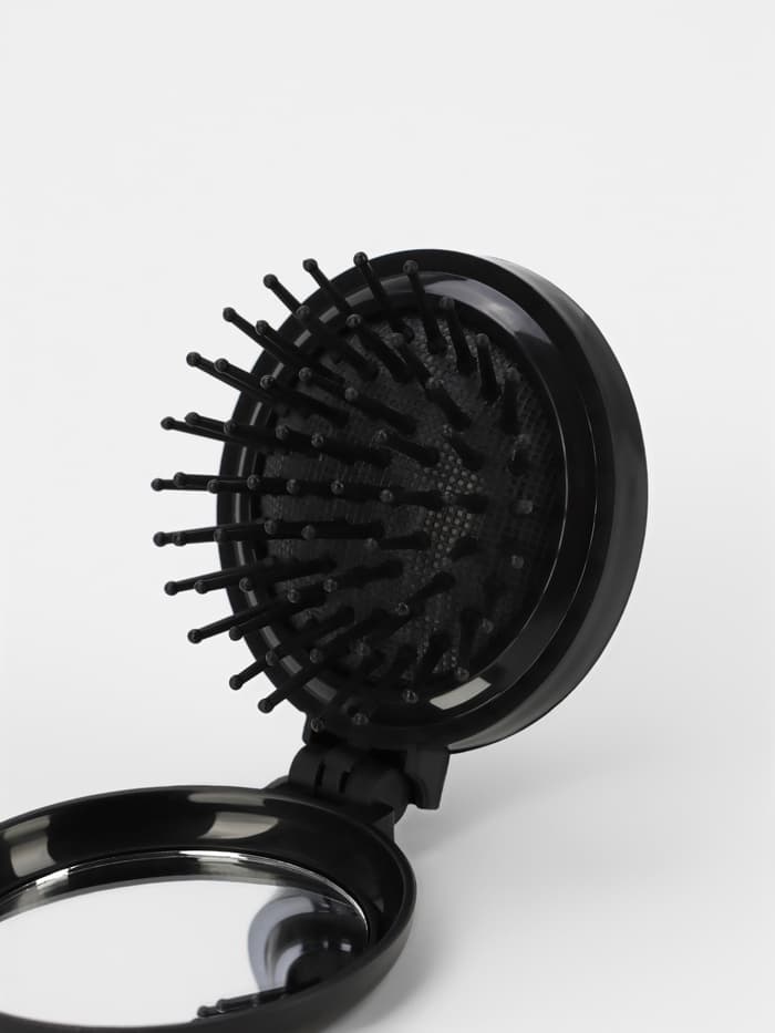 Расчёска массажная BLACK, складная, с зеркалом, d=6.5 см, МИКС
