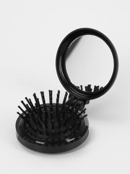 Расчёска массажная BLACK, складная, с зеркалом, d=6.5 см, МИКС