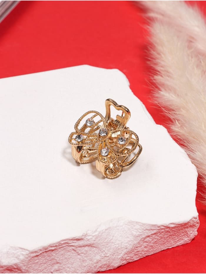 Крабик для волос «Бантик», стразы, 2.5 см, золотистый