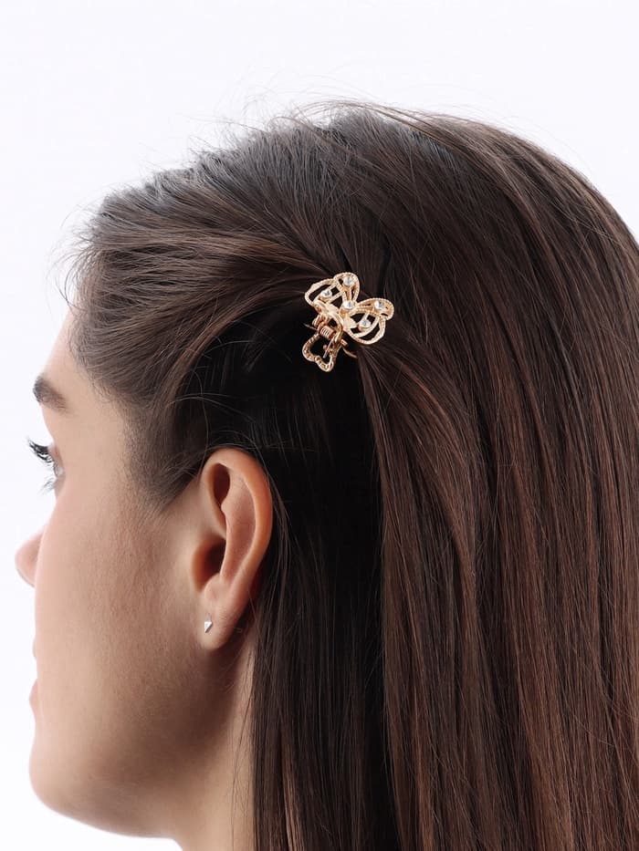 Крабик для волос «Бантик», стразы, 2.5 см, золотистый