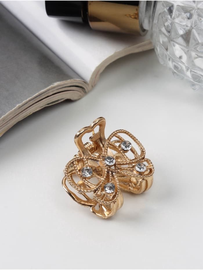 Крабик для волос «Бантик», стразы, 2.5 см, золотистый