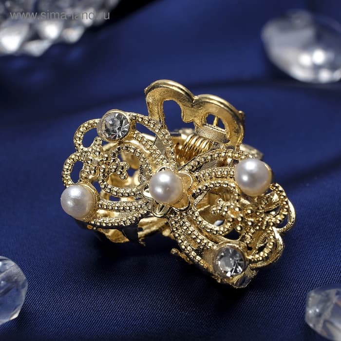 Крабик для волос «Морская сказка», бантик, 2.5 см, золотистый