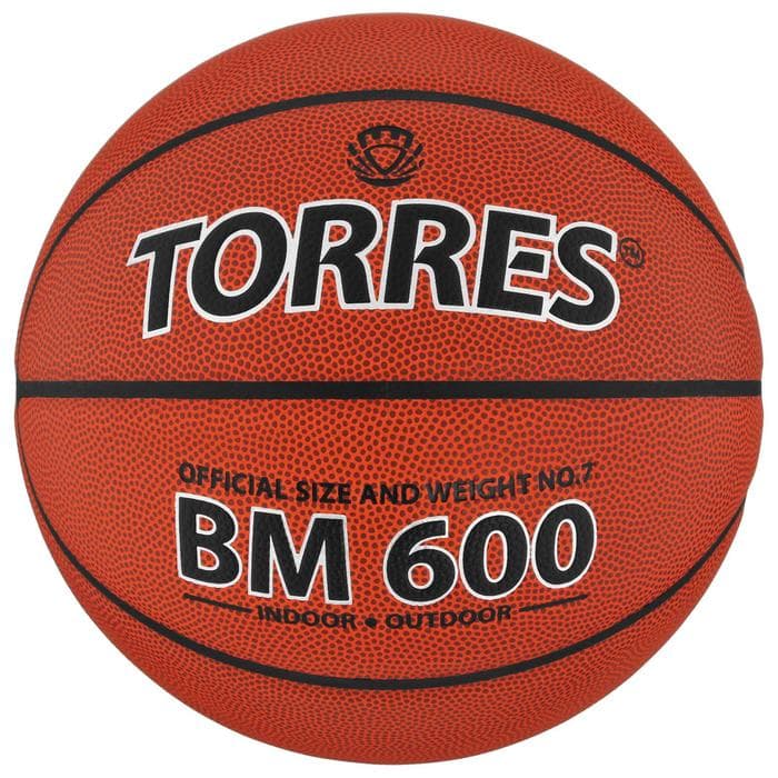 Баскетбольный мяч TORRES BM600, B10027, клееный, 8 панелей, размер 7, PU, бутиловая камера