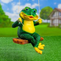 Садовая фигура из полистоуна «Лягушка на качелях», подвесная, 24×23×27 см