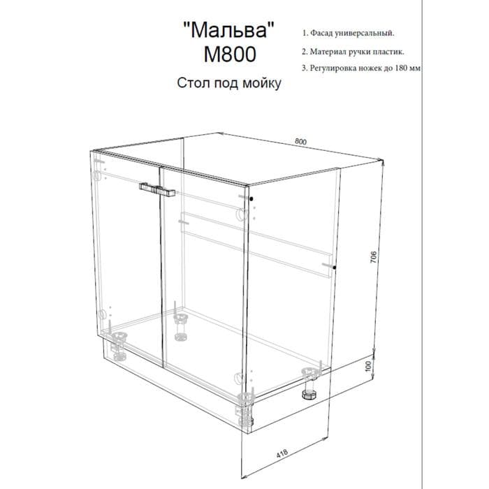Шкаф напольный под мойку «Мальва», 800×420×810 мм, цвет венге/лоредо