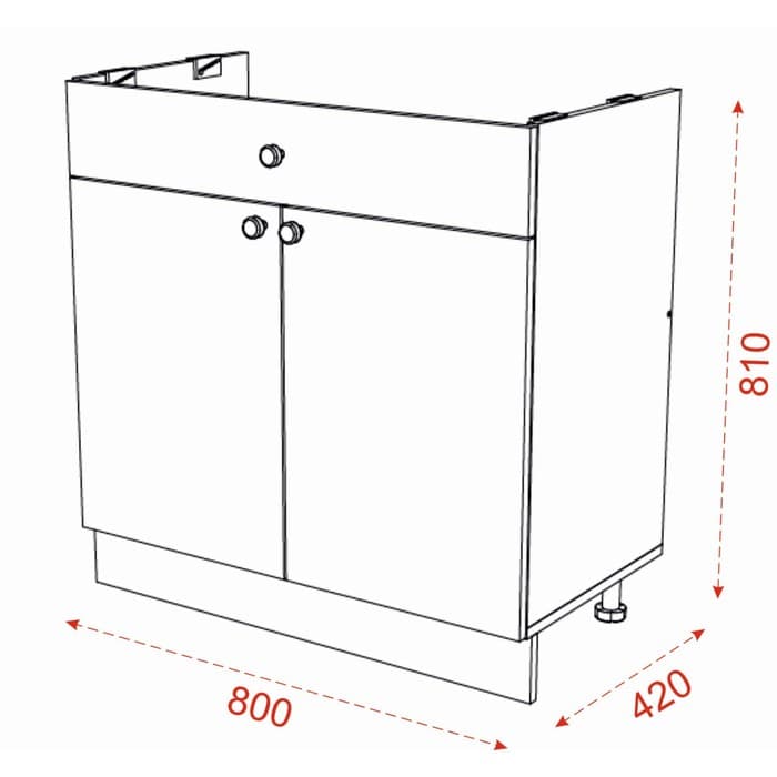 Шкаф напольный под мойку, 800×420×810 мм, цвет ясень шимо тёмный/светлый