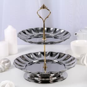 Этажерка - фруктовница, 2 яруса, d=18/22 см, нержавеющая сталь, серебристая