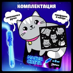 Набор для рисования светом «Котёнок», А5, ручка с фонариком и невидимыми чернилами