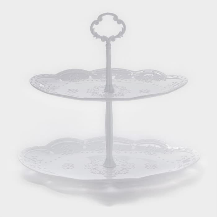 Этажерка для фруктов и десертов «Вивьен», 2 ярусная, пластик, овальная, 25.5×17,5/30×21.5 см, белая