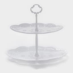 Этажерка для фруктов и десертов «Вивьен», 2 ярусная, пластик, овальная, 25.5×17,5/30×21.5 см, белая