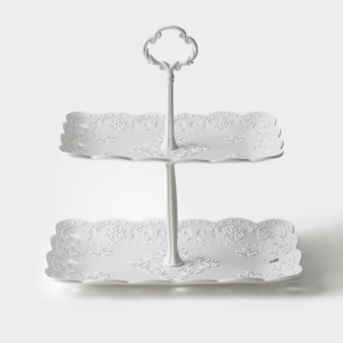 Этажерка для фруктов и десертов Доляна «Вивьен», 2 ярусная, пластик, прямоугольная, 22.5×16 см, 26.5×19 см, белая