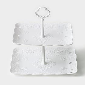 Этажерка для фруктов и десертов Доляна «Вивьен», 2 ярусная, пластик, прямоугольная, 22.5×16 см, 26.5×19 см, белая