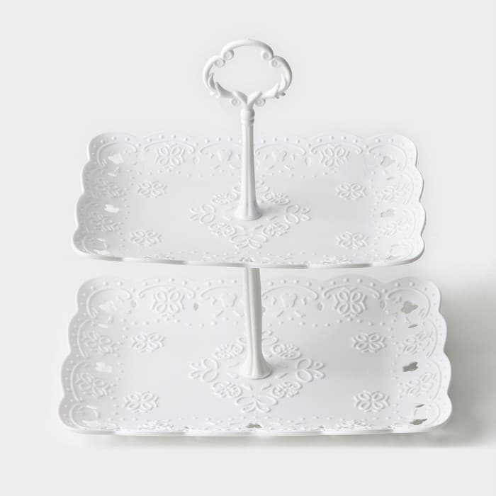 Этажерка для фруктов и десертов Доляна «Вивьен», 2 ярусная, пластик, прямоугольная, 22.5×16 см, 26.5×19 см, белая