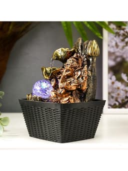 Фонтан настольный с подсветкой «Бронзовый Ганеша и лотосы», от сети, 22×13×13 см