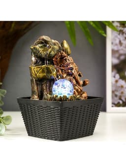 Фонтан настольный с подсветкой «Бронзовый Ганеша и лотосы», от сети, 22×13×13 см