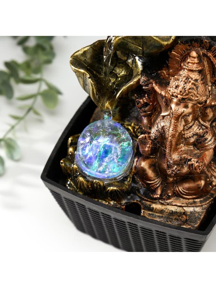 Фонтан настольный с подсветкой «Бронзовый Ганеша и лотосы», от сети, 22×13×13 см