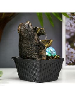 Фонтан настольный с подсветкой «Бронзовый Ганеша и лотосы», от сети, 22×13×13 см