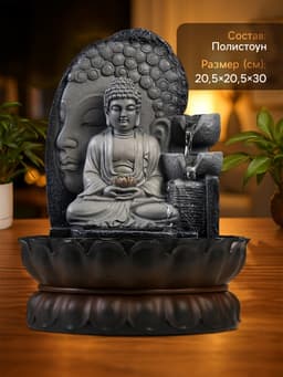 Фонтан настольный с подсветкой «Будда», от сети, серый мрамор, 30×20.5×20.5 см