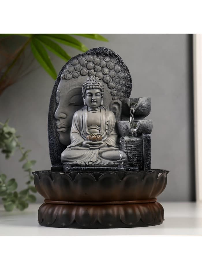 Фонтан настольный с подсветкой «Будда», от сети, серый мрамор, 30×20.5×20.5 см