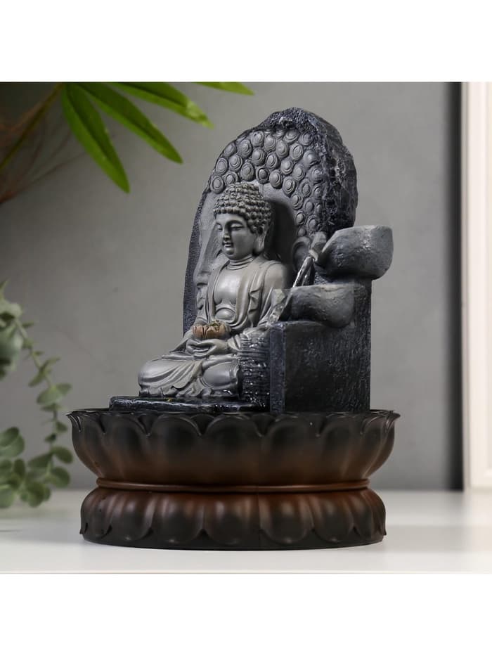 Фонтан настольный с подсветкой «Будда», от сети, серый мрамор, 30×20.5×20.5 см