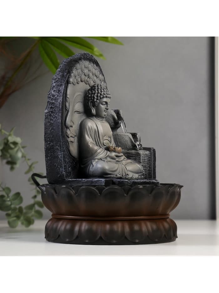 Фонтан настольный с подсветкой «Будда», от сети, серый мрамор, 30×20.5×20.5 см