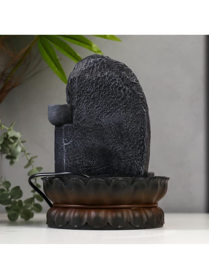 Фонтан настольный с подсветкой «Будда», от сети, серый мрамор, 30×20.5×20.5 см