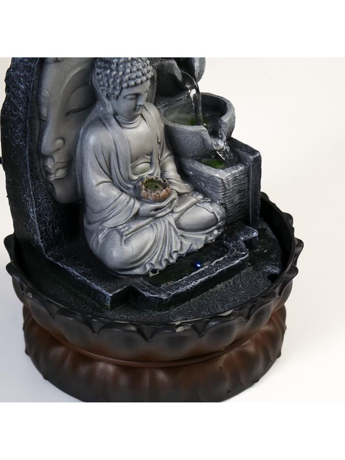 Фонтан настольный с подсветкой «Будда», от сети, серый мрамор, 30×20.5×20.5 см