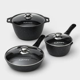 Набор посуды KUKMARA «Мраморная №3», 6 предметов, съёмная ручка, антипригарное покрытие, литой алюминий, литой алюминий