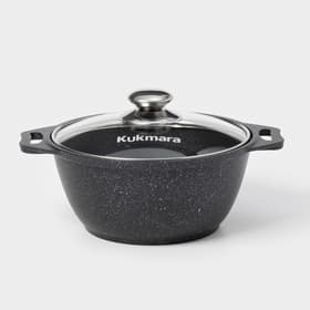 Кастрюля KUKMARA «Мраморная», 2 л, d=22 см, h=15.5 см, стеклянная крышка, антипригарное покрытие, литой алюминий, серый