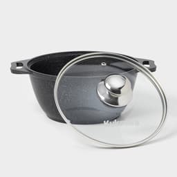 Кастрюля KUKMARA «Мраморная», 2 л, d=22 см, h=15.5 см, стеклянная крышка, антипригарное покрытие, литой алюминий, серый