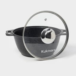 Кастрюля KUKMARA «Мраморная», 2 л, d=22 см, h=15.5 см, стеклянная крышка, антипригарное покрытие, литой алюминий, серый