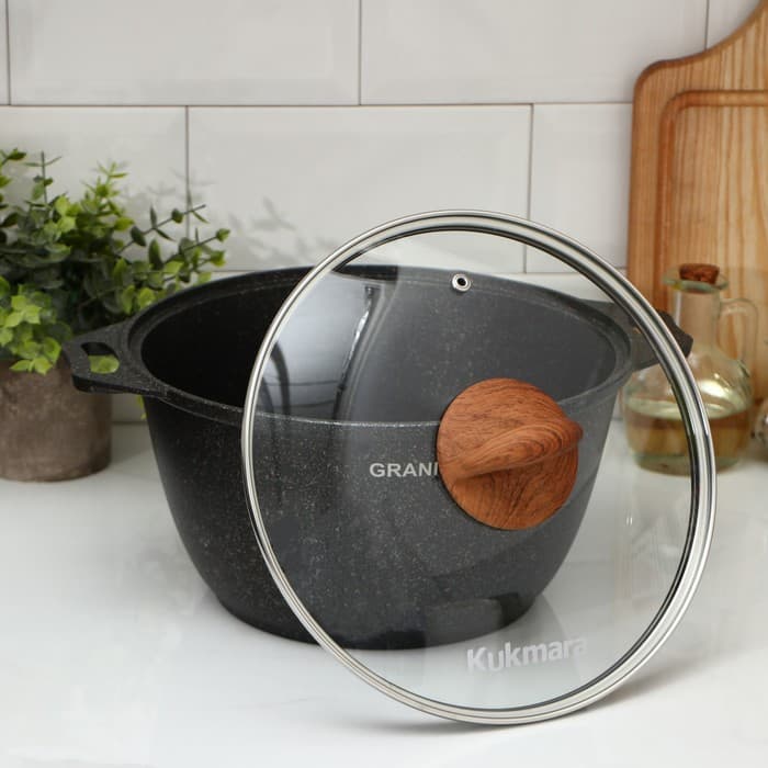 Кастрюля KUKMARA Granit ultra, 4 л, d=26 см, со стеклянной крышкой, антипригарное покрытие, литой алюминий, чёрная